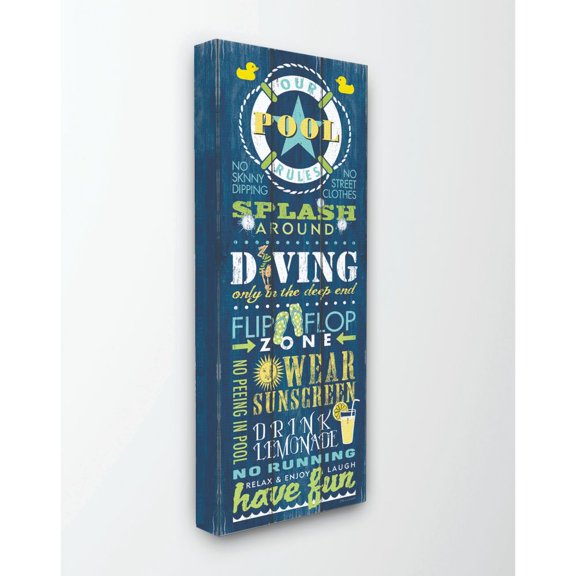 Stupell Industries Pool Rules Colorful Green Blue Word Design Canvas Wall Art by Stephanie Workman Marrott