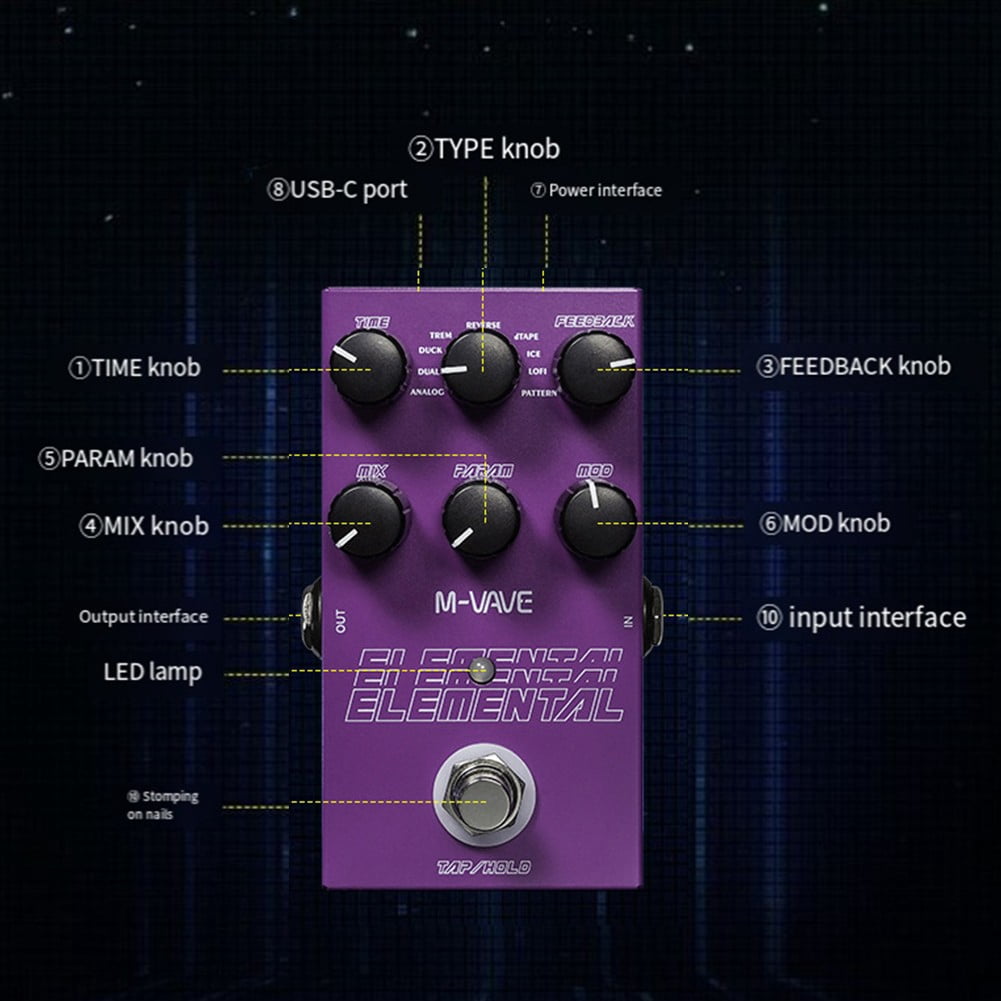 For M-vave Digital Delay Pedal 9Different Guitar Effect Supporr For TAP HOLDMode