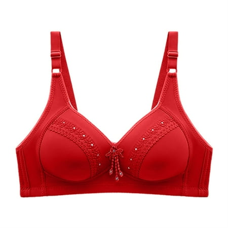 HCURIBAD Clearance! Bras for Women  Push up Bra Womens Comfort Full Cup Underwear Button Front Opening Cotton Bra Plus Size Underwear  Supportive Bras for Women  Deep V Bra 1PC Bra Red S