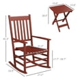 thumbnail image 3 of Outdoor Rocking Chair Set of 2 with Side Table, Patio Wooden Rocking Chair with Smooth Armrests, High Back for Garden, Balcony, Porch, Supports Up to 352 lbs., Wine Red, 3 of 9