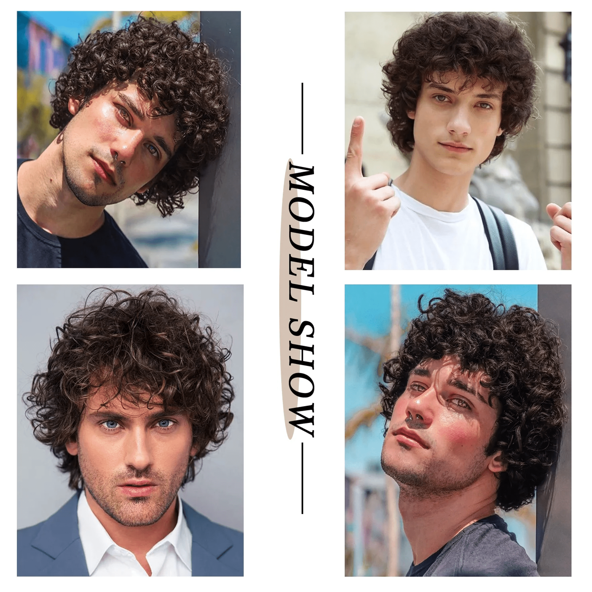 Morovan Men's black Curly Wig - Short Texture Synthetic Hair Suitable for gatherings and daily activities