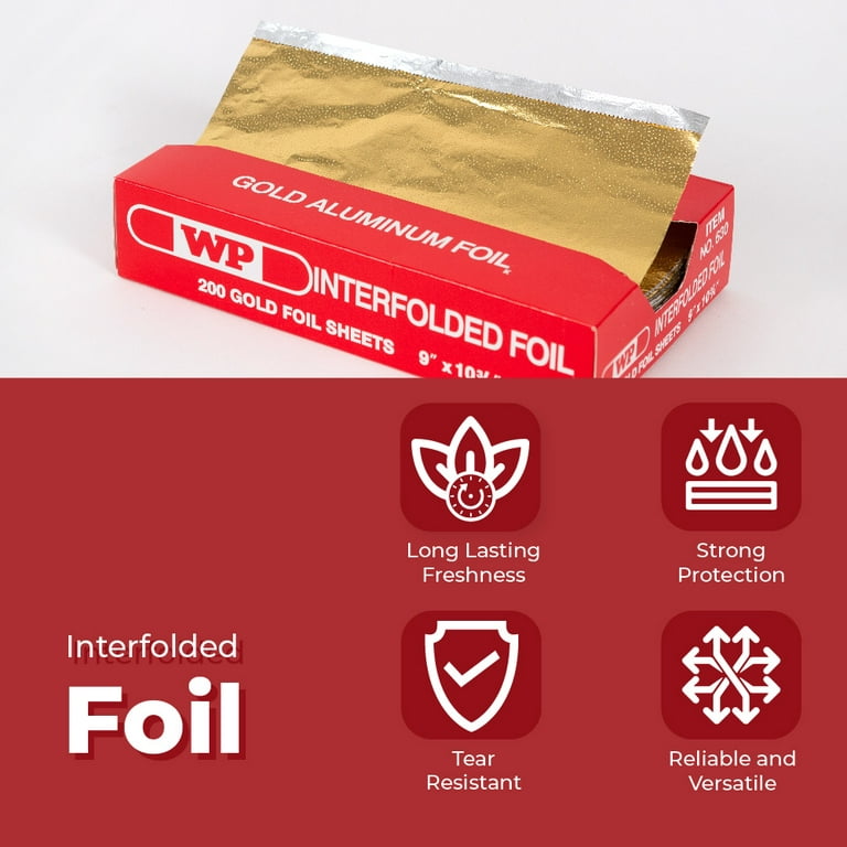 Pop-Up Interfolded Gold Aluminum Foil Sheets 9 x 10 3/4, 200/Box - 12  Boxes