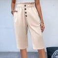 thumbnail image 4 of Pantalones Rectos de Pierna para Mujer, con Cintura Alta Elástica Fruncida, Pantalones Deportivos, Pantalones Cortos con Bolsillos, Color Albaricoque L, 4 of 7