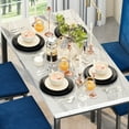 thumbnail image 4 of LTTROMAT Dining Table Set for 4 with Faux Marble Table, Small Kitchen Table and Chairs Set with 4 Velvet Upholstered Chairs, White & Blue, 4 of 13