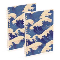 FORMRS 1-Subject Spiral Notebook 8" x 5" College Ruled 60 Refillable Sheet, 2 Pack, Blue Wave Pattern
