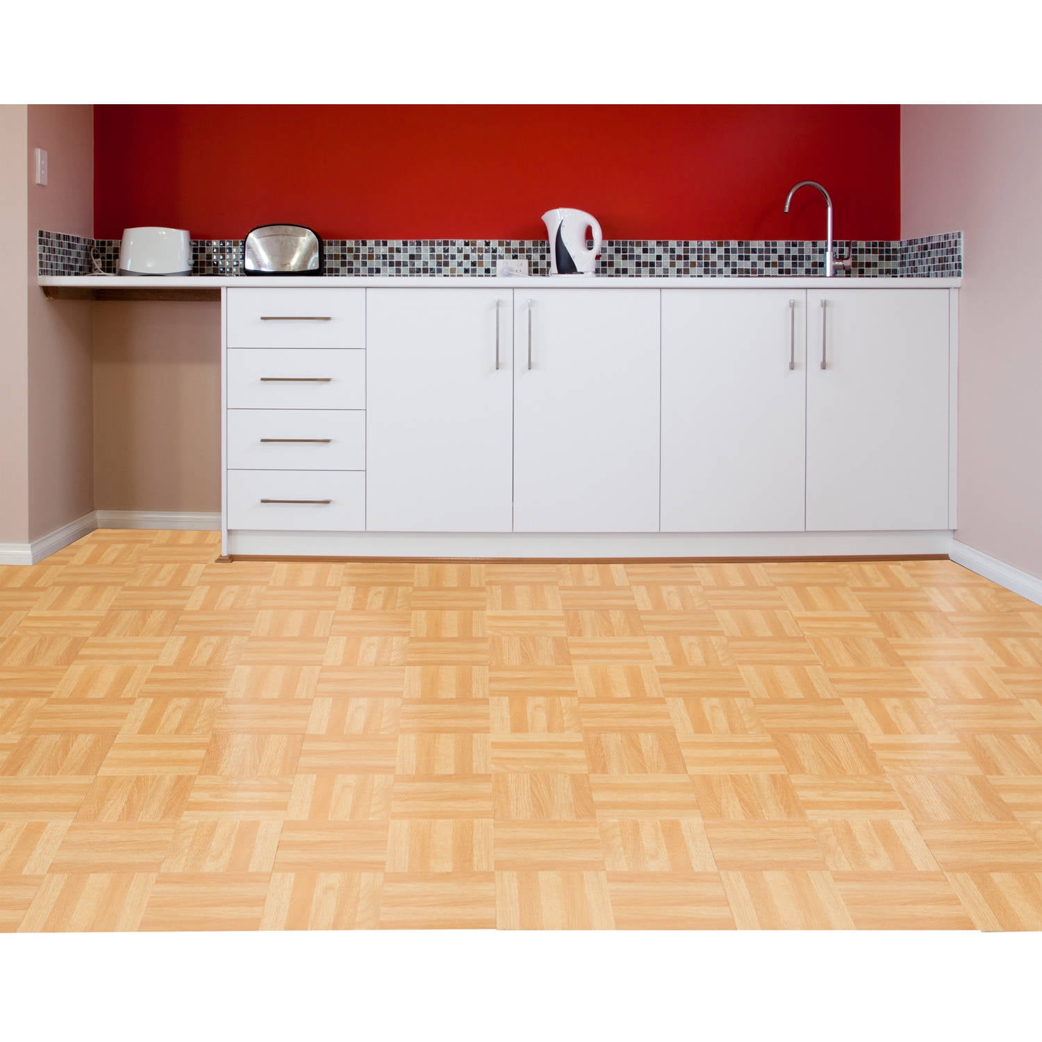 Achim Tivoli Self Adhesive Vinyl Floor Tile - 45 Tiles/45 Sq. ft., 12 x 12, Four Finger Square Parquet