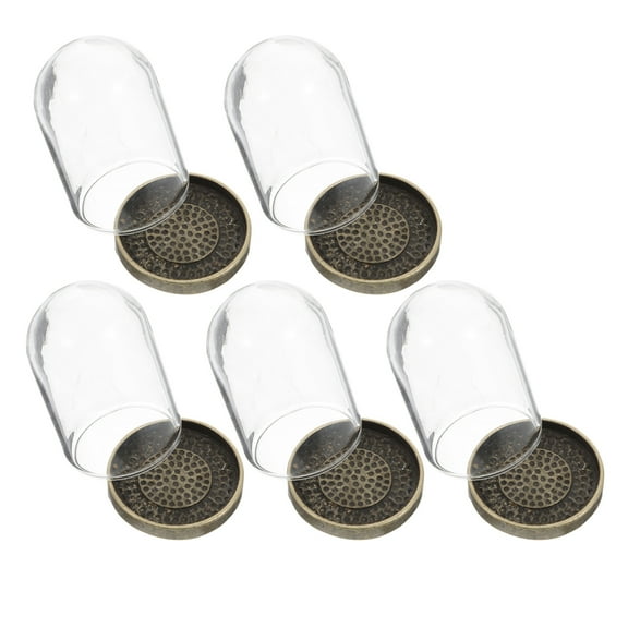 5 Sets of Clear Glass Dome Cloche with Rustic Brass Base Miniature Glass Cover DIY Terrarium Container Cloche Bell Jar Display Dome Fairy Light Cover Craft Supplies