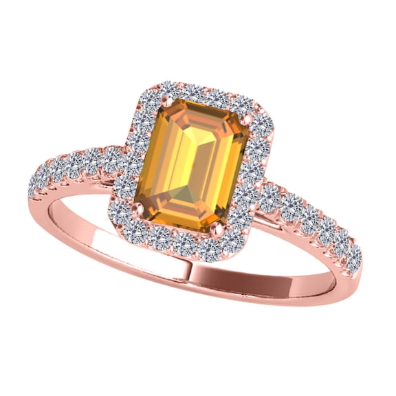 Mauli Jewels Engagement Rings for Women 2.50 Carat Diamond and Emerald Shaped Citrine Ring 4-Prong 10K Rose Gold