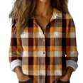 thumbnail image 2 of Xunmmm Button Down Shirts For Women Patchwork Pullover Plaid Printed Casual Long Sleeve Shirt Womens Blouses Coffee M, 2 of 7