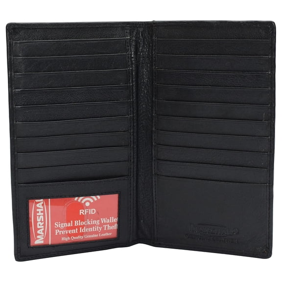 RFID Blocking Cowhide Leather Men's Long ID Credit Card Security Wallet Black