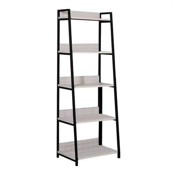 Wooden Bookshelf with 5 Open Compartments Washed White and Black - Saltoro Sherpi