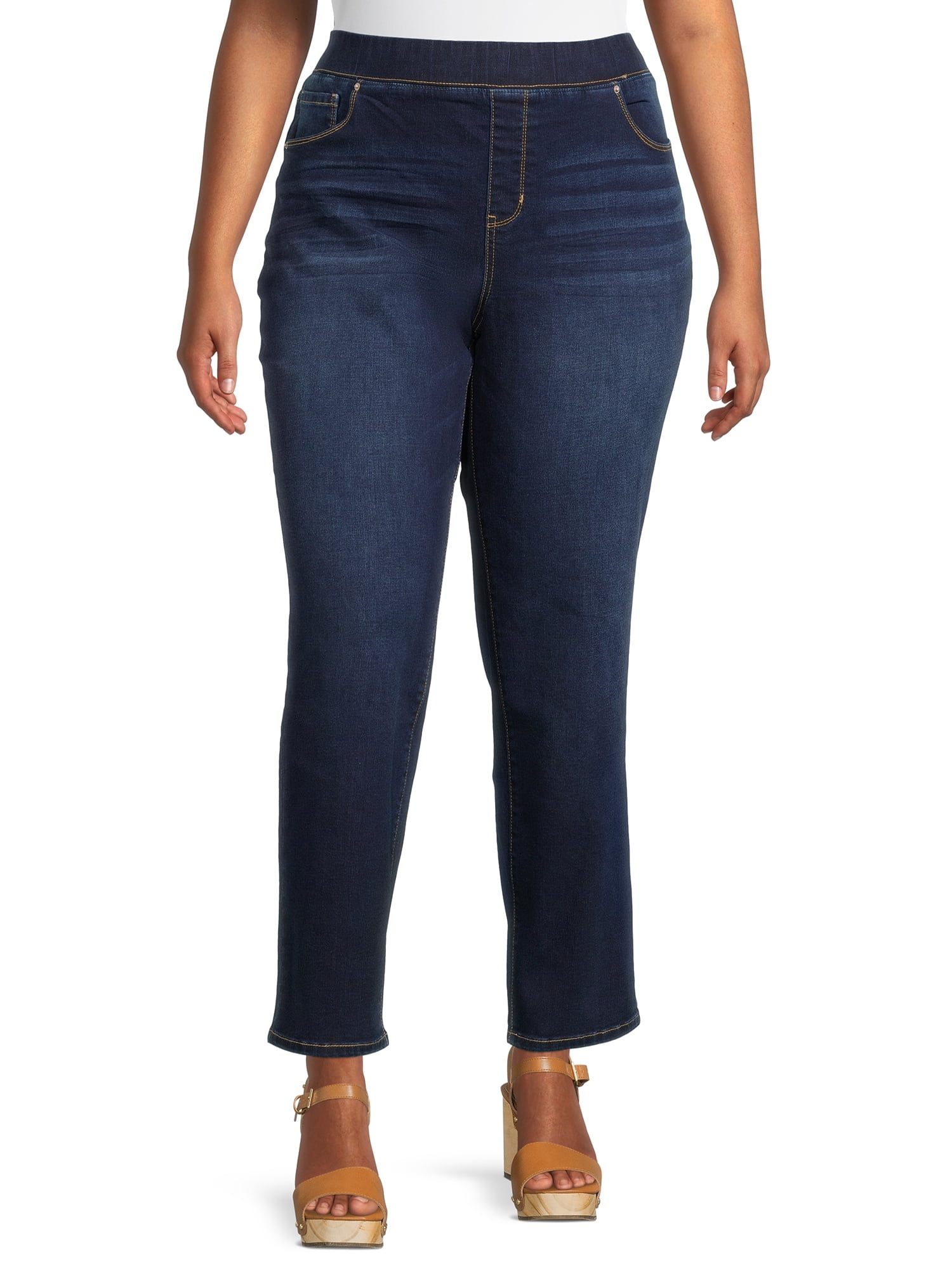 Plus Size Pull-On Straight Jeans 
