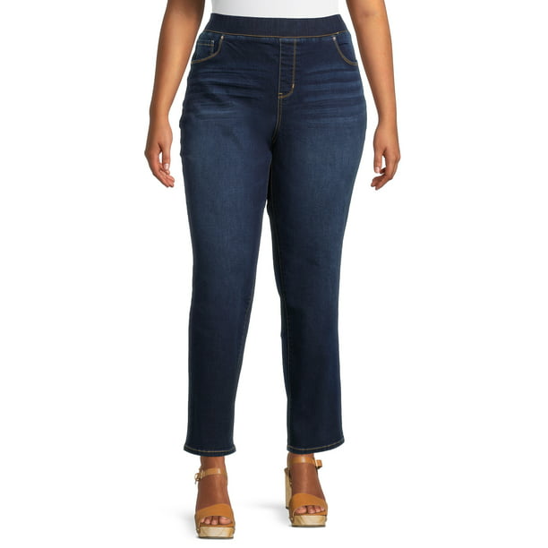 Terra & Sky Women's Plus Size Pull-On Straight Jeans - Walmart.com