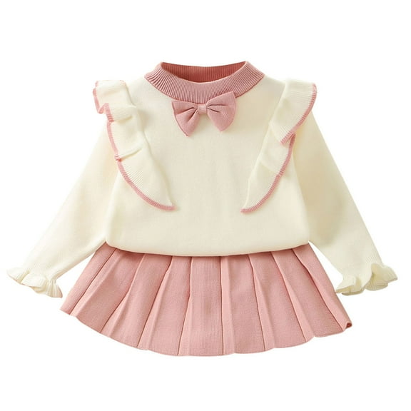 Chbgutlmr Baby Clothes Girls Outfits Ruffle Long Sleeve Cute Knitted Sweater Tops Pleated Short Skirt 2pc Sets