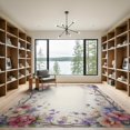 thumbnail image 2 of ODIKA 9'x12' Washable Area Rug Purple Beige Wreath Trailing Vines Scattered Buds Pink for Dining Room, Basement, Large Office, Non-Slip Chair-Friendly, 2 of 7
