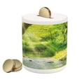 thumbnail image 1 of Forest Piggy Bank, Stream Cascade in Tropical Forest Among Trees Jungle Woodland Serene Landscape, Ceramic Coin Bank Money Box for Cash Saving, 3.6" X 3.2", Brown Lime Green, by Ambesonne, 1 of 4
