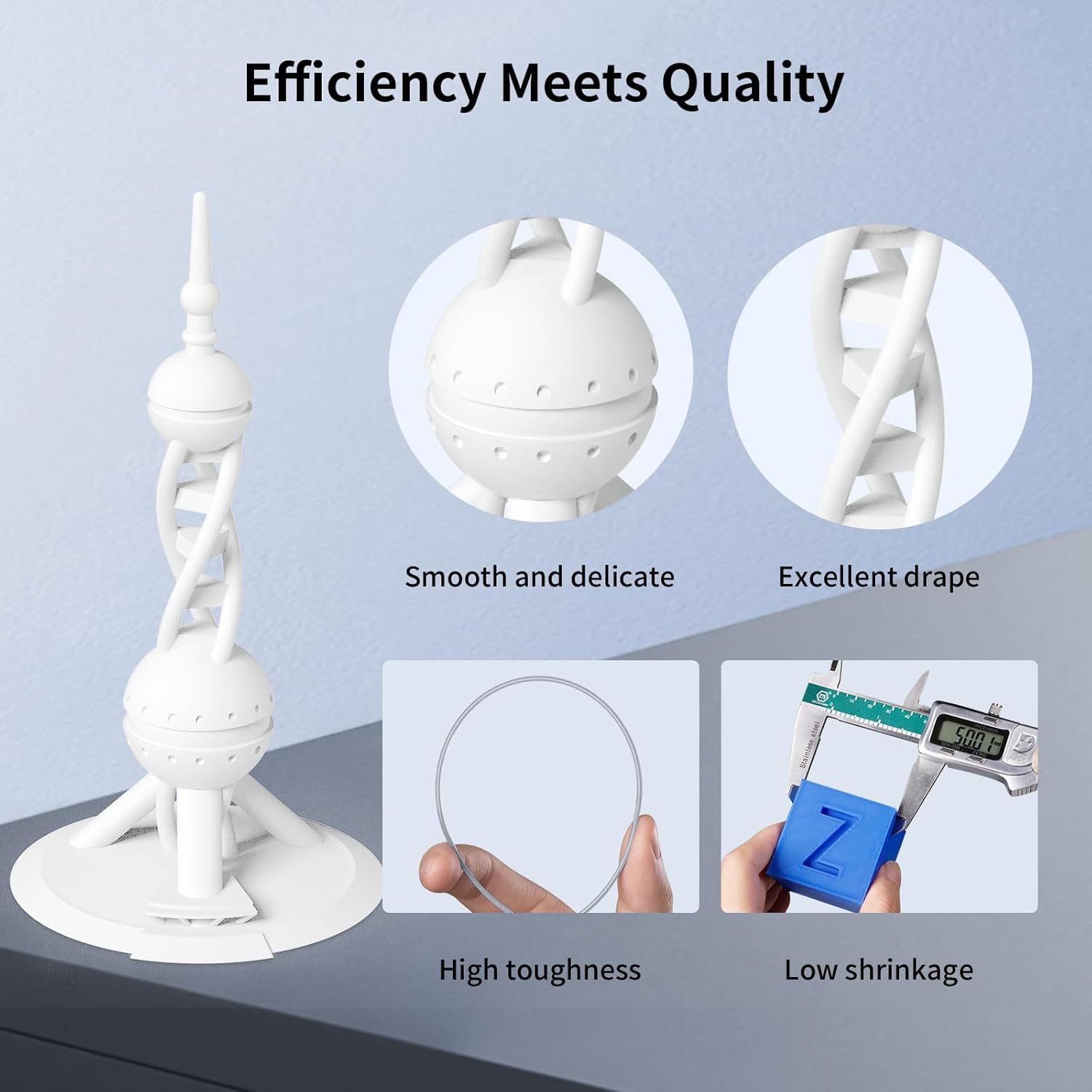 High Speed 3D Printer Filament Bundle, Rapid PLA Filament 1.75mm with High Print Quality and Dimensional Accuracy, 1KG Reusable Spool, Includes Black, White, Blue, and Red (4KG Total)