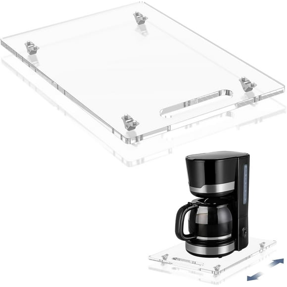 Appliance Sliders with Rubber Wheels x Acrylic Coffee Pot Slider Tray for Countertop Moving Sliding Tray for Coffee Maker Stand Mixer Toaster & Heavy Kitchen Appli
