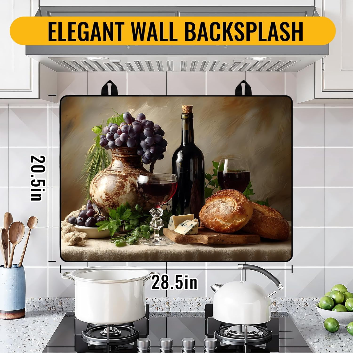 Stove Top Cover for Electric/Glass Stove, Flat Top Cooktop Protector, Electric Cooktop Cover, Extra Counter Space for Kitchen (Red Wine & Grapes)
