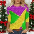 thumbnail image 4 of Ladies Mardi Gras Tops Trendy Graphic 3/4 Sleeve Loose Fitted Tee Shirts Party Crewneck New-Orleans Holiday Blouses Carnival Clothes 2026, 4 of 7