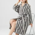 thumbnail image 4 of Kaemgyyd Robes for Women Hood Long Soft Warm Fuzzy Plush Bathrobes Comfy Stripe Belted Fleece Winter Robes with Pockets, 4 of 5