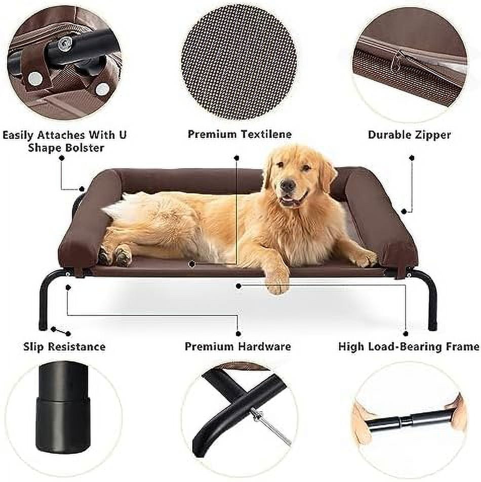 Cooling Elevated Dog Bed, Outdoor Raised Dog Beds, Medium Waterproof Dogs Cot W/Breathable Mesh, Pet Cot W/Portable Removable Bolster