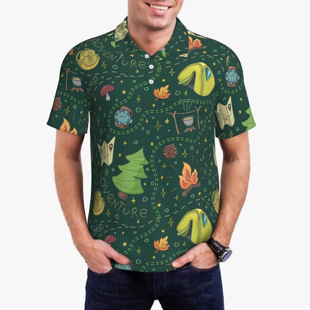 Fotbe Camp In The Forest Camiseta Polo de Golf para Hombre con Estampado – Camisa Deportiva Transpirable con Cuello Abotonado-XX-Large
