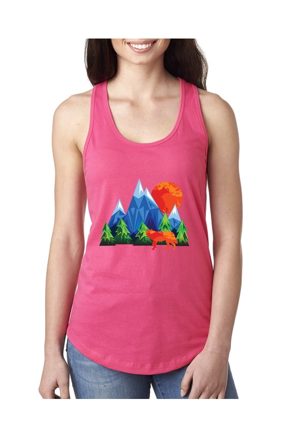 Neon Colorful California Bear Sunset Cali Redwoods | Womens Fashion Jersey Racerback Tank Top, Hot Pink, X-Large