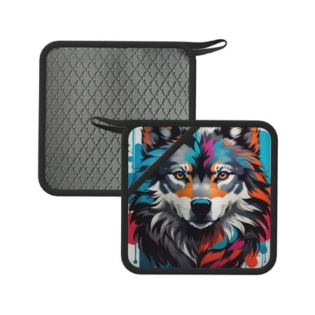 

Matuu Tie-Dye Wolf Head for Square Silicone Anti-hot Pad for Kitchen Potholders Hot Dishers Spoon Holder