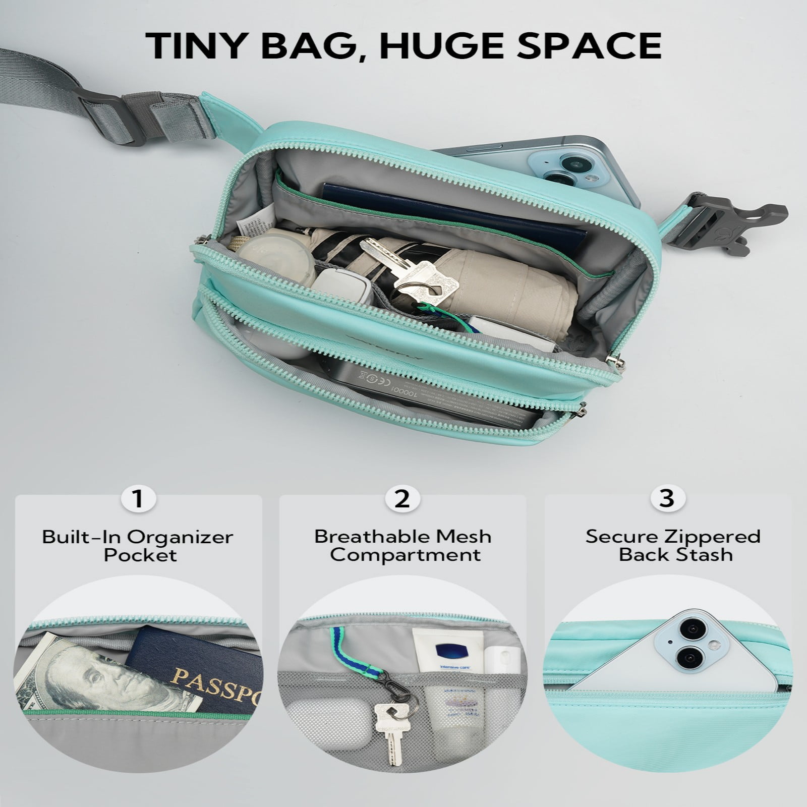 WATERFLY Unisex 2L Walking Hiking Travel Running Nylon Fanny Pack Waist Bag,Blue