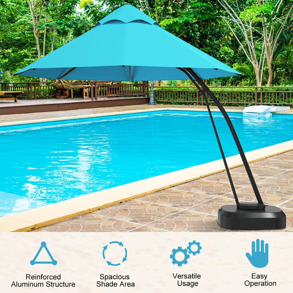 Aimee Lii 11 Feet Outdoor Cantilever Hanging Umbrella with Base and Wheels, Patio Umbrella with Base Included, Turquoise Aimee Lii 11 Feet Outdoor Cantilever Hanging Umbrella with Base and Wheels, Patio Umbrella with Base Included, Turquoise