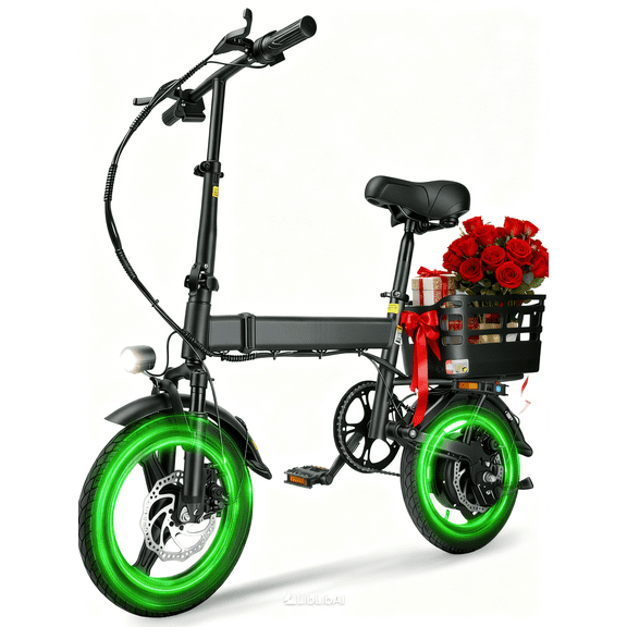 XKJ Electric Bike for Adults, Ebike, Electric Bicycle with 48V 12AH Removable Battery,14" Folding Ebike, 20MPH,20 Miles(MAX),500W High Motor,Multi-Shock Absorption,Commuting Mini E Bikes,UL2849
