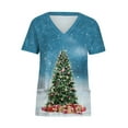 thumbnail image 4 of Chiccall Women's Christmas Costume V-Neck Short Sleeve Nursing Uniform Xmas Tree Printed Workwear Holiday Casual Graphic Tees Blouse Scrubs Tops with Pockets,on Clearance, 4 of 5