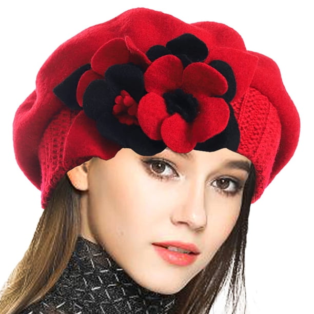 Boina Francesa de Invierno VECRY para Dama 100% Lana con Diseño Floral