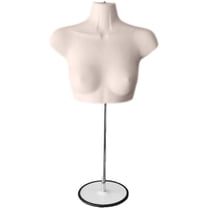 Flesh Female Mannequin Chest Long Hollow Back Body Torso Set w/ Metal Stand with Metal Pole & Hanging Hook, S-M Size (1)
