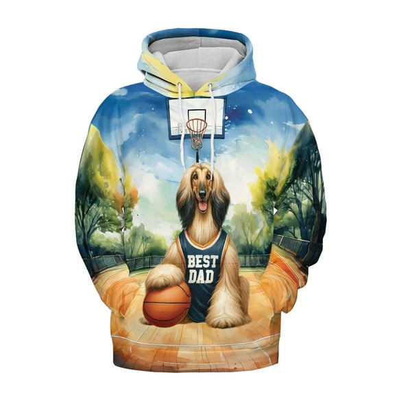 Happy Father's Day Afghan Hound Playing Basketball with Best Dad Jersey All Over Print 3D Hoodie Unisex Merch Hoodies Dog Lover - 13006