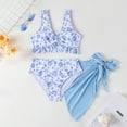 thumbnail image 2 of Quealent Girls Swimsuit 3 Piece Tropical Floral Print Bikini Set with Skirt Beach Swimwear Cute Bathing Suit Boho Swimsuit Trendy Blue for 10-11 Years, 2 of 5