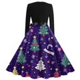 thumbnail image 4 of Christmas Dresses for Women Women's Christmas Printed Long Sleeve Round Neck Plus Size Evening Prom Dresses for Formal Christmas Party,Dark Purple,M, 4 of 5