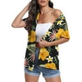 thumbnail image 3 of Aiyino Women's Hawaiian Floral Shirts Short Sleeve Button Down Shirts Soft Cool Floral Tropical Holiday Beach Shirts V Neck Summer Beach Tops T-Shirt,L Yellow Flower Black, 3 of 9