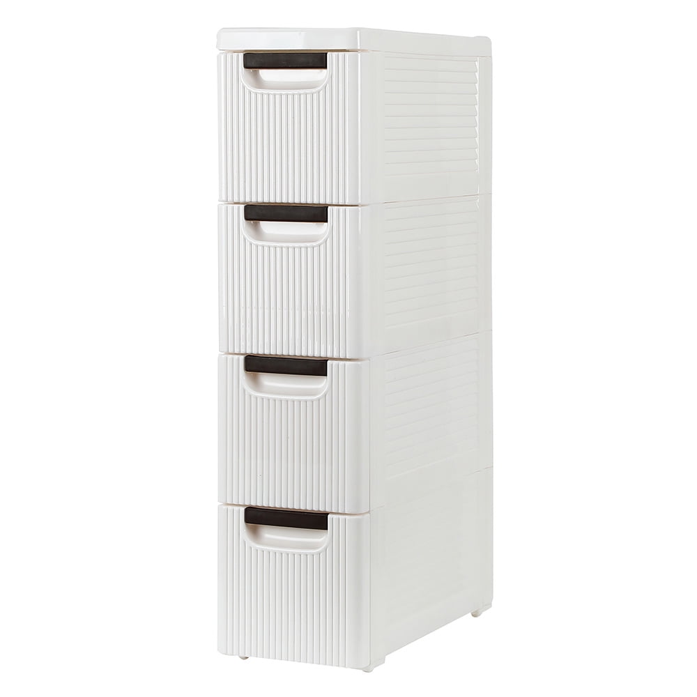4 Storage Drawers Rolling Cart Organizer Plastic Unit on Wheels Narrow Slim Container Cabinet for Bathroom 