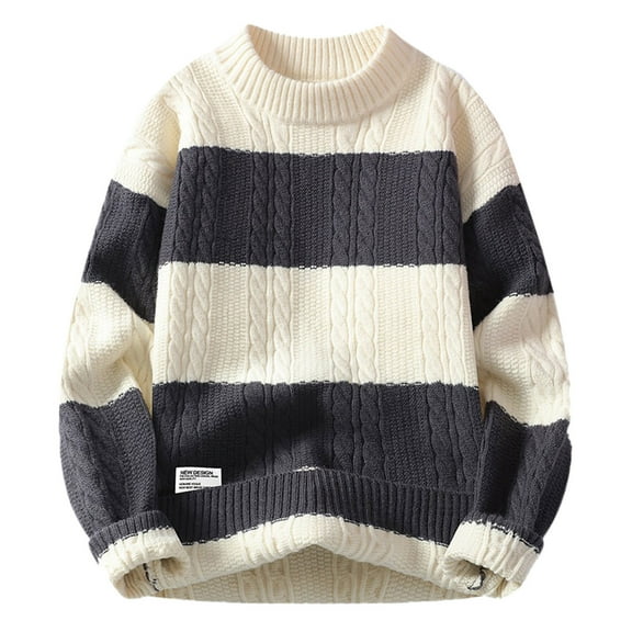 uikmnh Winter Sweaters for Men O Neck Knitwear Pullover Male Striped Sweater Loose Knitted Trend Top Mens Clothing