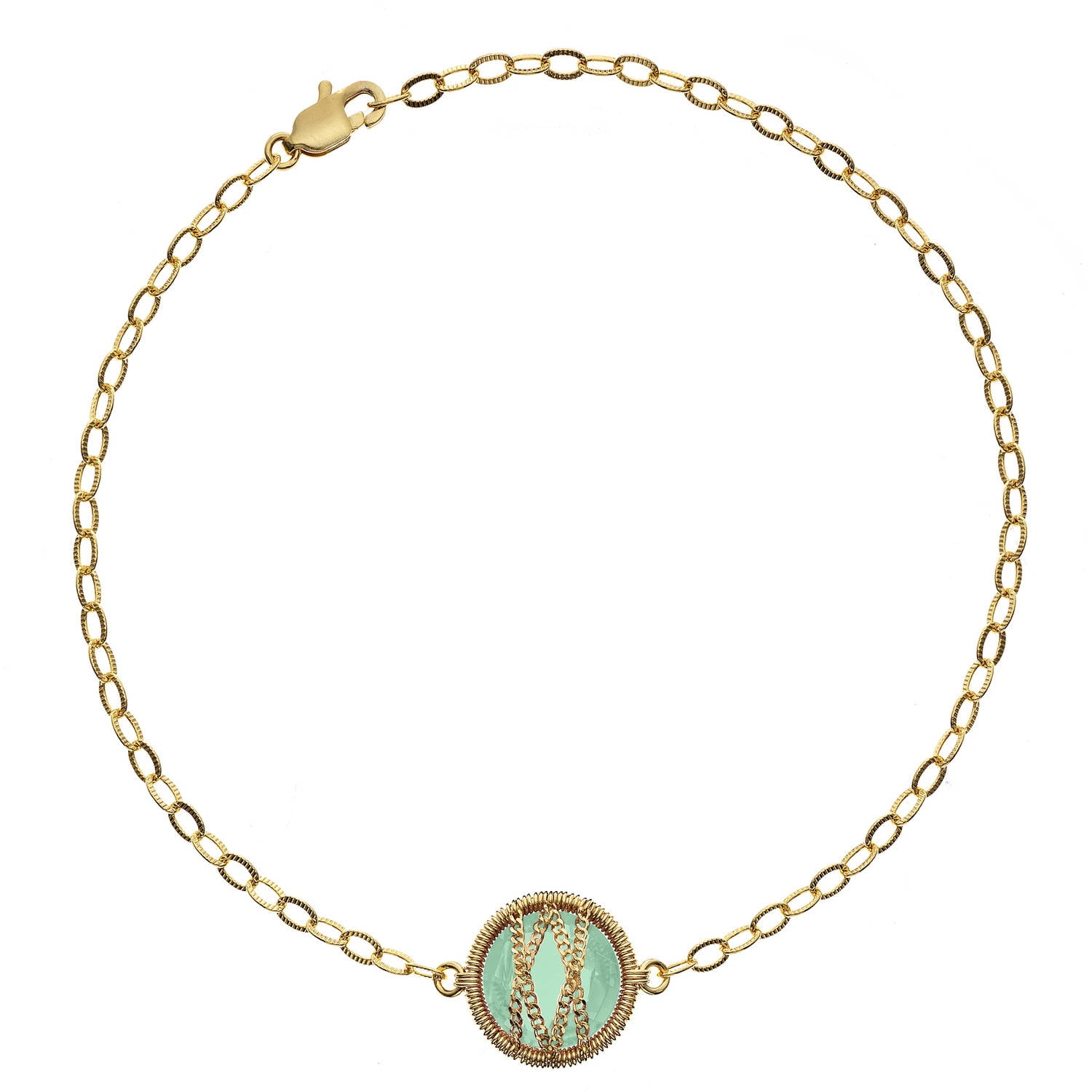 5th & Main 18kt Gold over Sterling Silver Hand-Wrapped Single Round Chalcedony Stone Bracelet by Generic