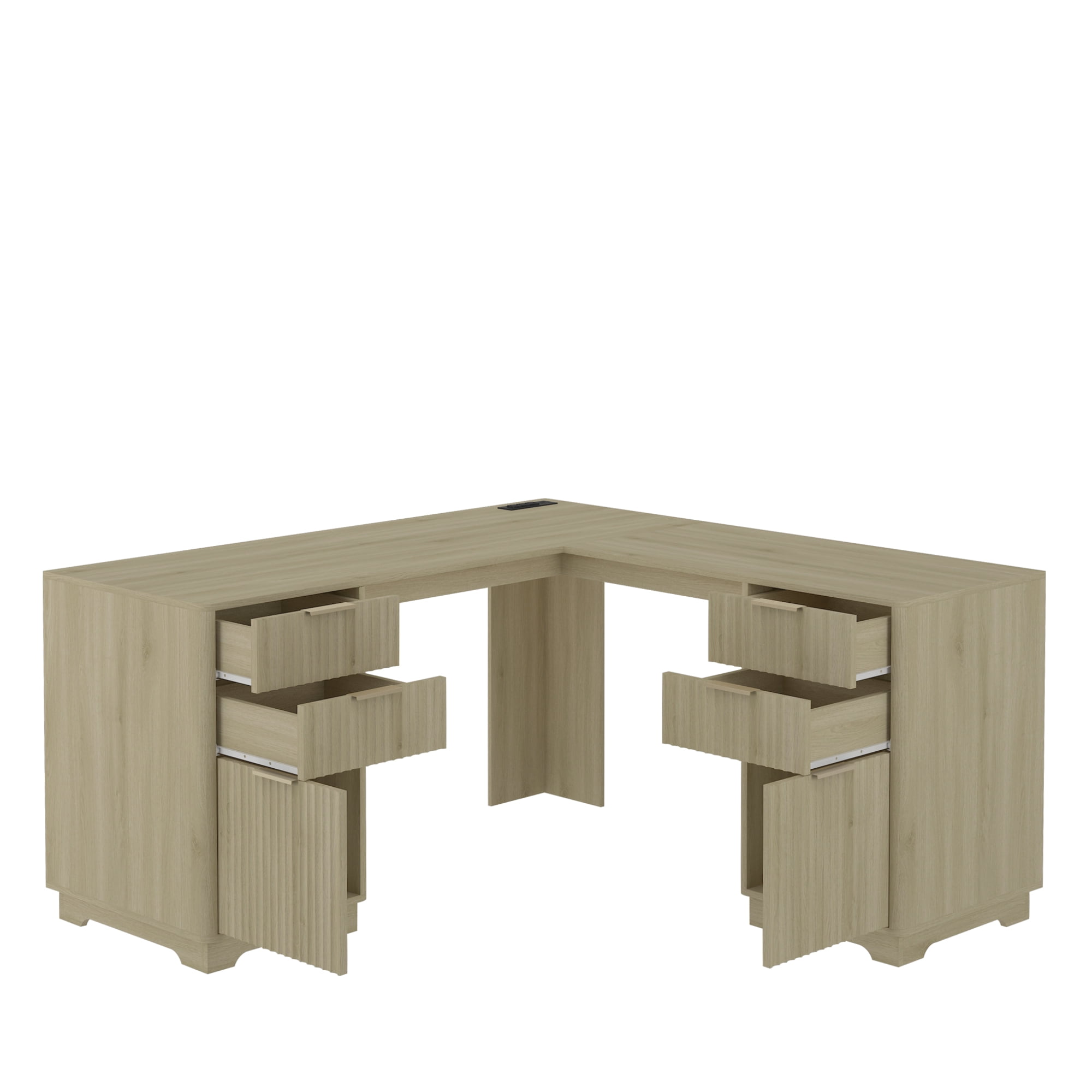 Aukfa L-Shaped Computer Desk, 2-in-1 Corner Desk with Charging Station & Storage Cabinet for Home Office,Natural