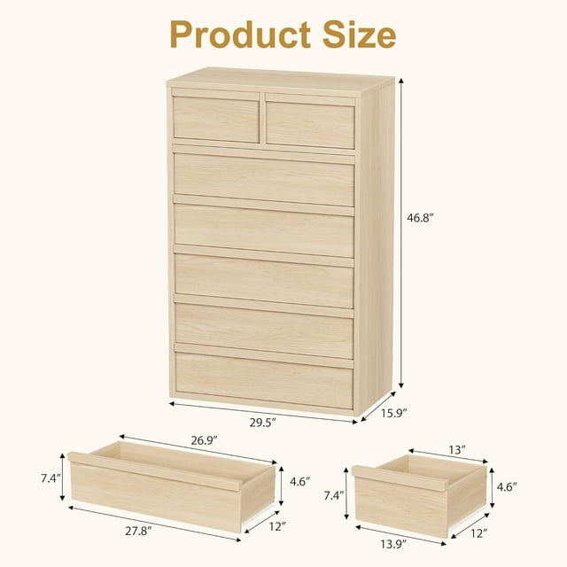 Commode Moderne à 7 Tiroirs, Commode en Bois de 46 Pouces de Hauteur avec Grand Rangement pour Chambre et Entrée