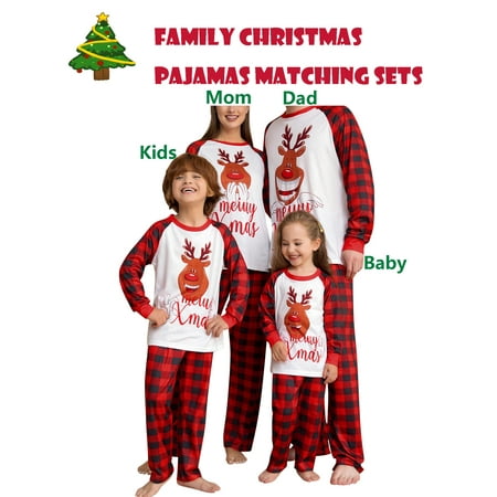 

Licupiee Family Christmas Pajamas Matching Sets Red Elk Plaid Xmas Holiday Sleepwear Jammies Long Sleeve PJs Outfits