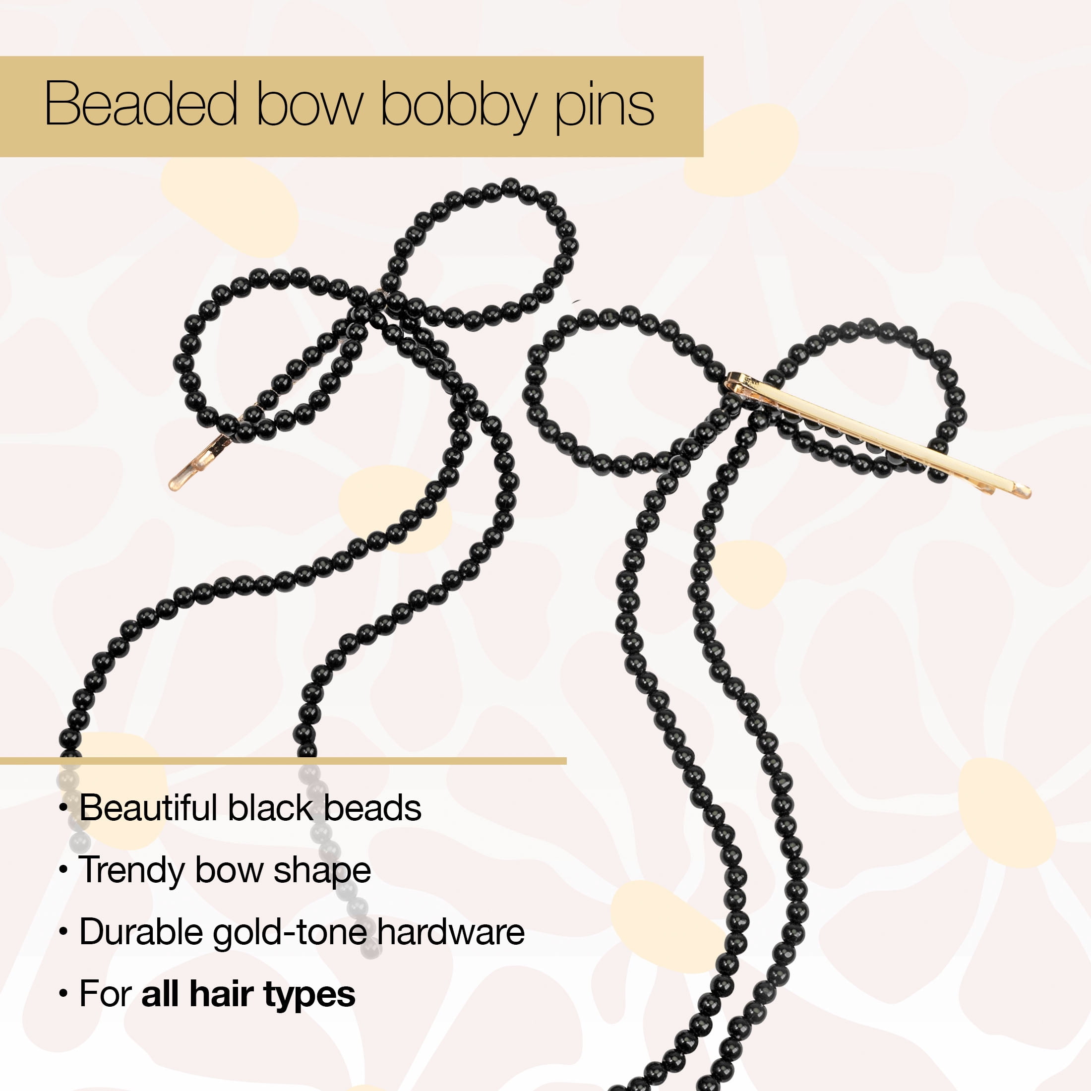 Scunci x Kelsey Anderson Beaded Bow Bobby Pins, Black, 2 count
