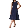 thumbnail image 2 of INSPIRE CHIC Notch V Neck Dresses for Women Elegant Work Office A-Line Dress with Pockets S Dark Blue, 2 of 6