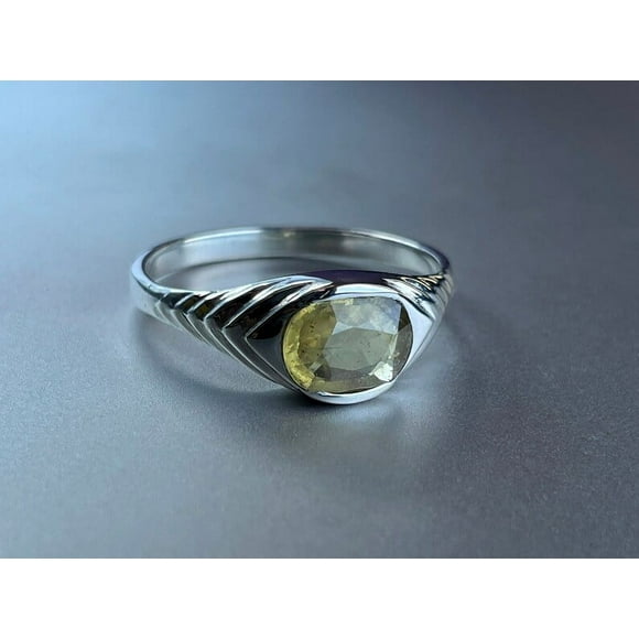 7.25 Carat Natural Yellow Sapphire Gemstone Handmade 925 Sterling Silver Pukhraj Stone Solitaire Bezel Setting Men's Ring