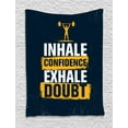 thumbnail image 1 of Inhale Exhale Tapestry, Athlete Weighlifting Olympic Champion Encourage Calligraphy, Wall Hanging for Bedroom Living Room Dorm Decor, 40W X 60L Inches, Dark Blue Earth Yellow White, by Ambesonne, 1 of 2
