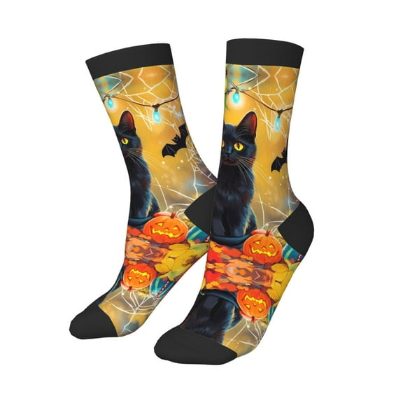 Kids Girls Boys Socks - Halloween Colorful Maple Leaf Black Cat Comfort Breathable Crew Socks for Boys Girls Kids, Soft Athletic Running Socks for Boys Socks 6-10 Years Old